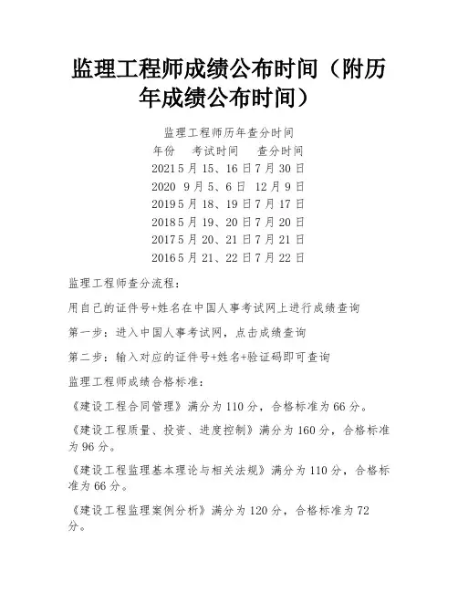 监理工程师成绩公布时间(附历年成绩公布时间)