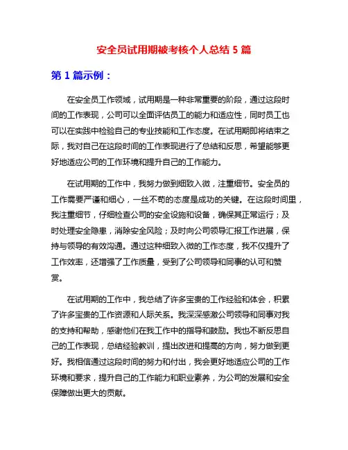 安全员试用期被考核个人总结5篇