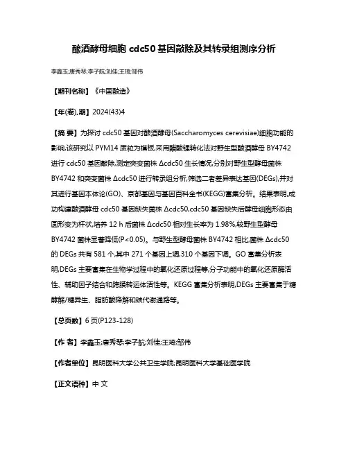 酿酒酵母细胞cdc50基因敲除及其转录组测序分析
