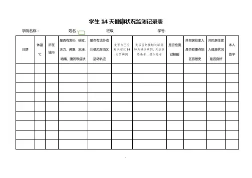 学生14天健康状况监测记录表