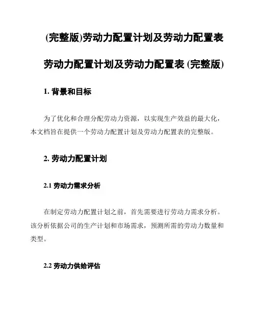 (完整版)劳动力配置计划及劳动力配置表