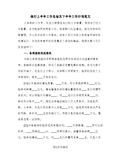 银行上半年工作总结及下半年工作计划范文(6篇)
