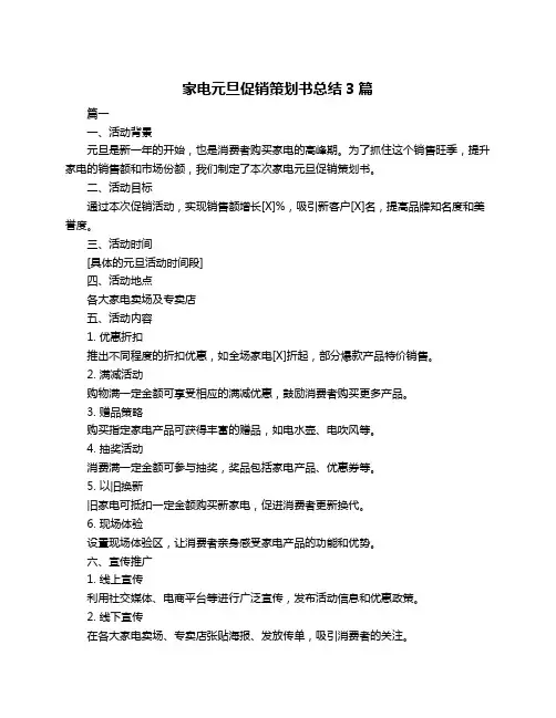 家电元旦促销策划书总结3篇