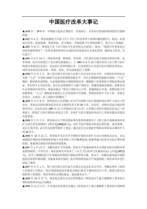 中国医疗改革大事记
