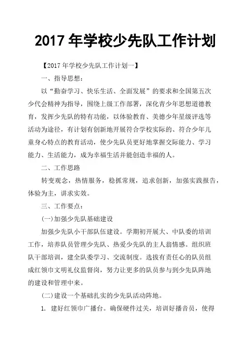 2017年学校少先队工作计划