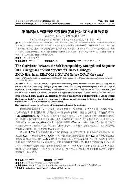 不同品种大白菜自交不亲和强度与柱