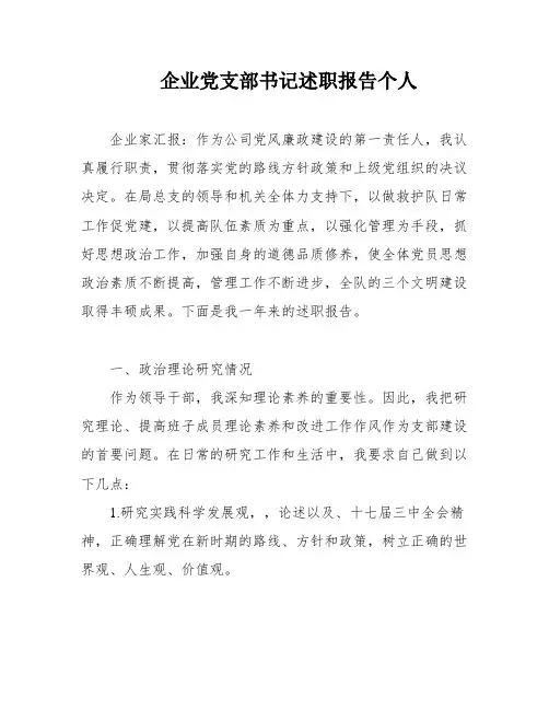 企业党支部书记述职报告个人