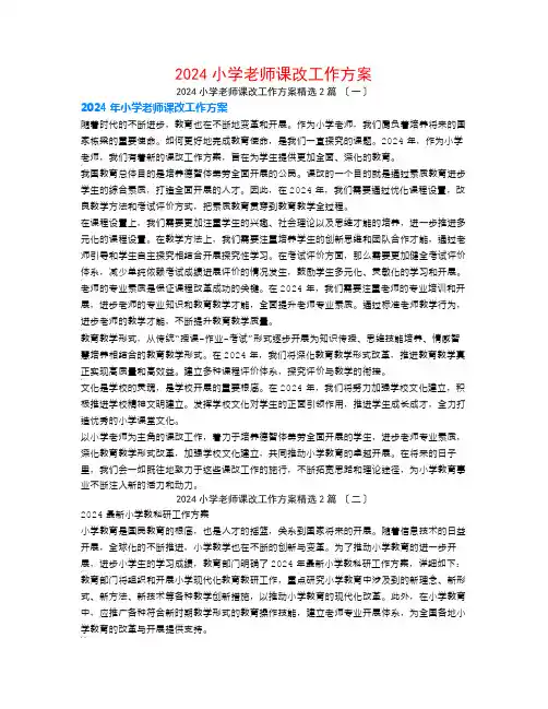 2024小学教师课改工作计划2篇