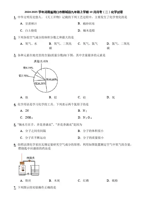 2024-2025学年河南省周口市郸城县九年级上学期10月月考(二)化学试卷