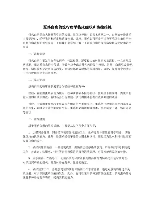 蛋鸡白痢的流行病学临床症状和防控措施