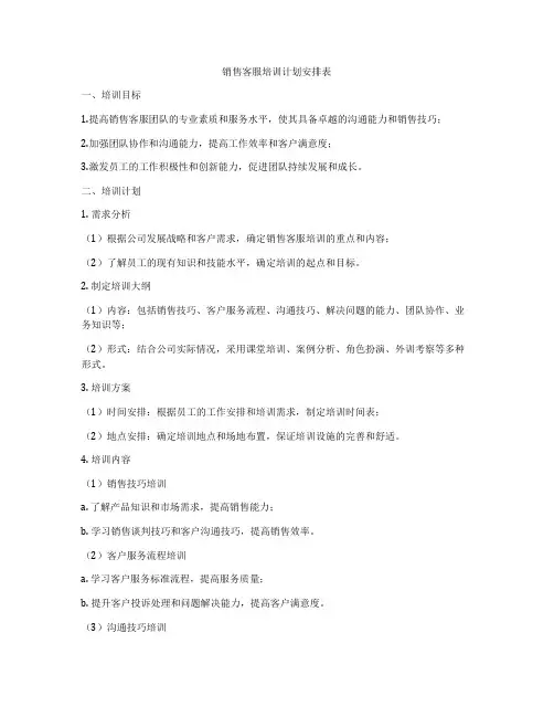 销售客服培训计划安排表
