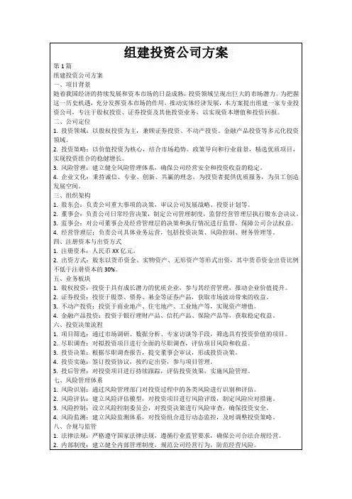 组建投资公司方案