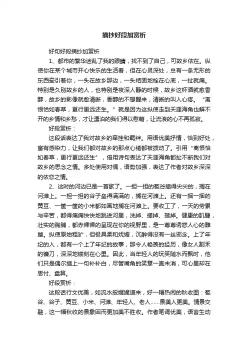 摘抄好段加赏析100字