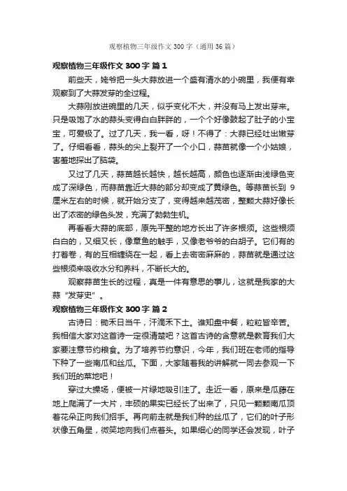 观察植物三年级作文300字（通用36篇）
