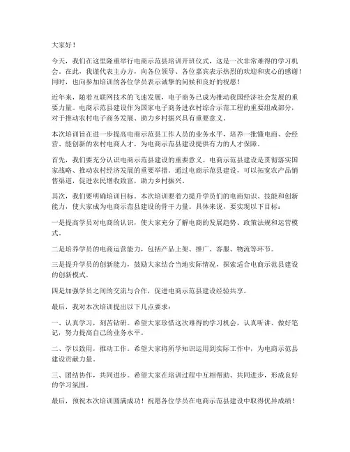 电商示范县培训领导发言稿