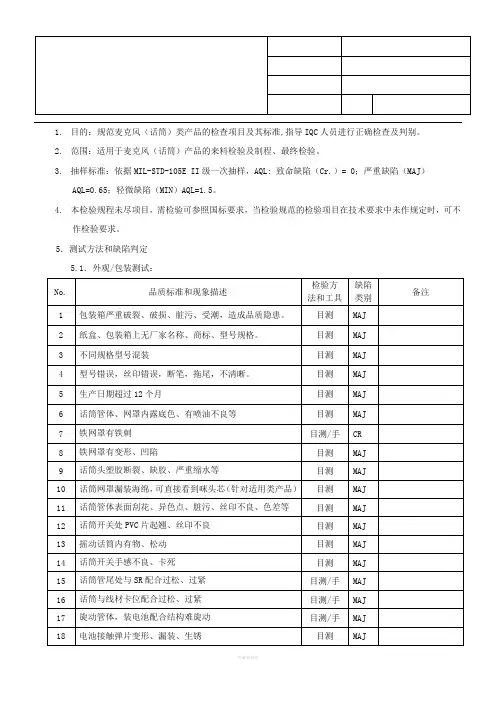 麦克风(话筒)检验规范