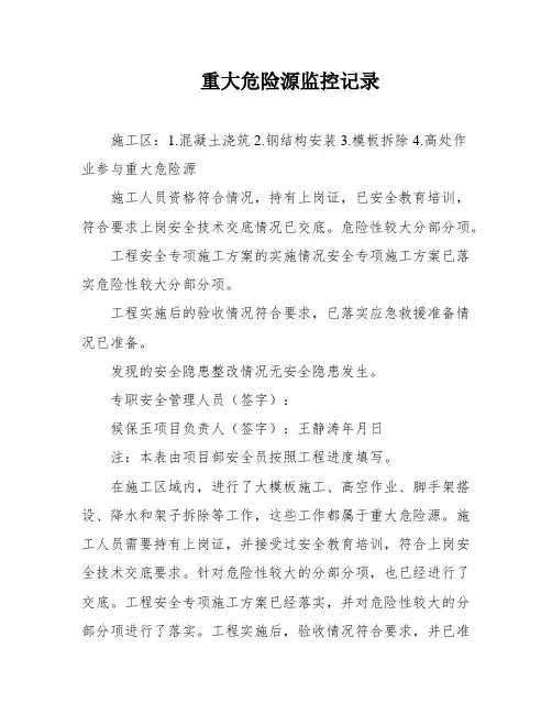 重大危险源监控记录