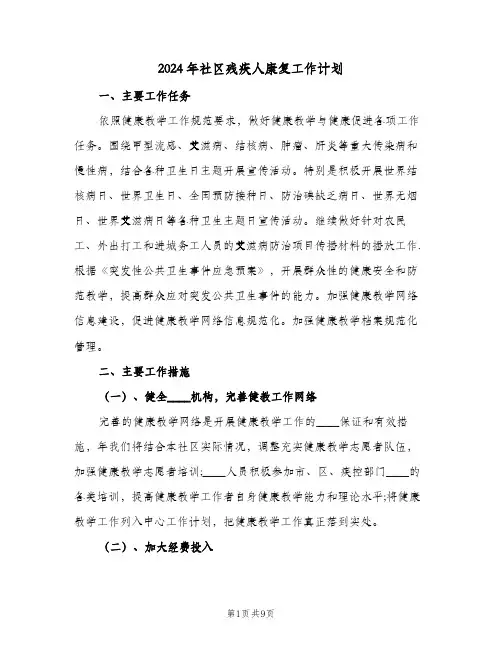 2024年社区残疾人康复工作计划(4篇)