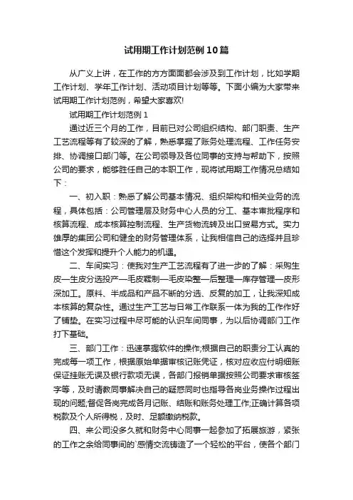 试用期工作计划范例10篇