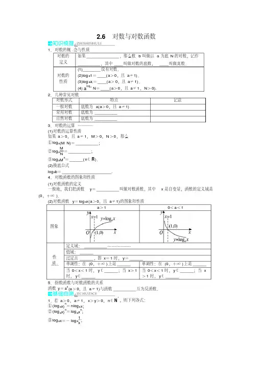 高考数学一轮复习教学案：第二章函数2.6对数与对数函数