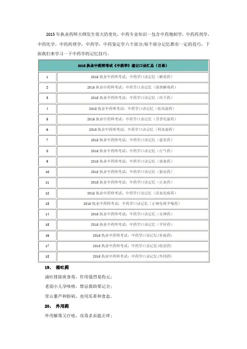 执业中药师《中药学》速记口诀记忆汇总(外用药)