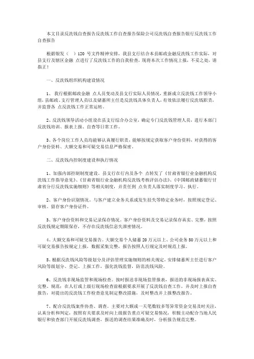 反洗钱自查报告4篇