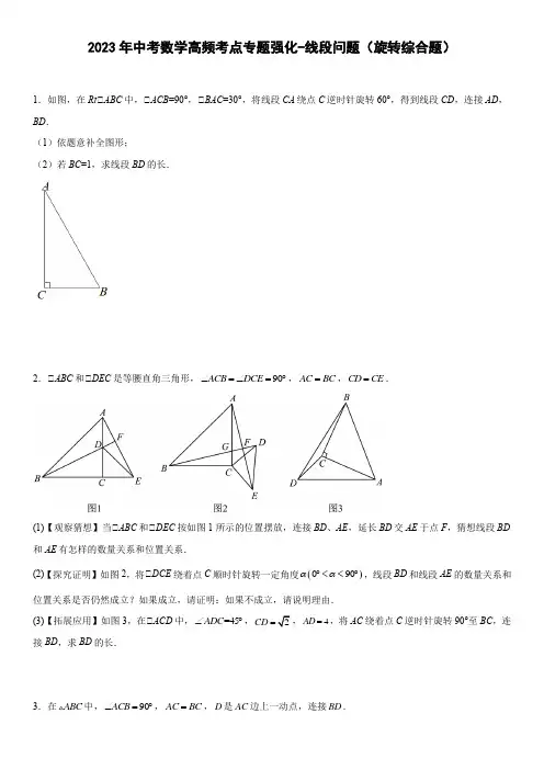2023年九年级中考数学高频考点专题强化-线段问题(旋转综合题)(含简单答案)