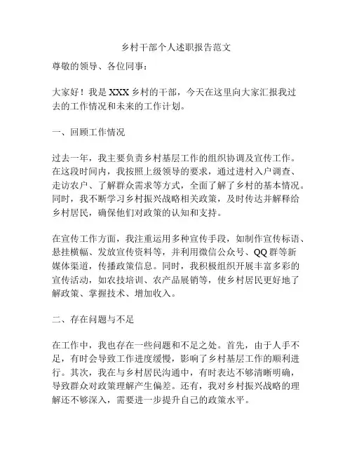 乡村干部个人述职报告范文
