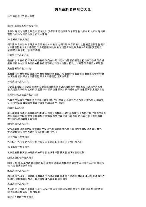 汽车配件名称归类大全