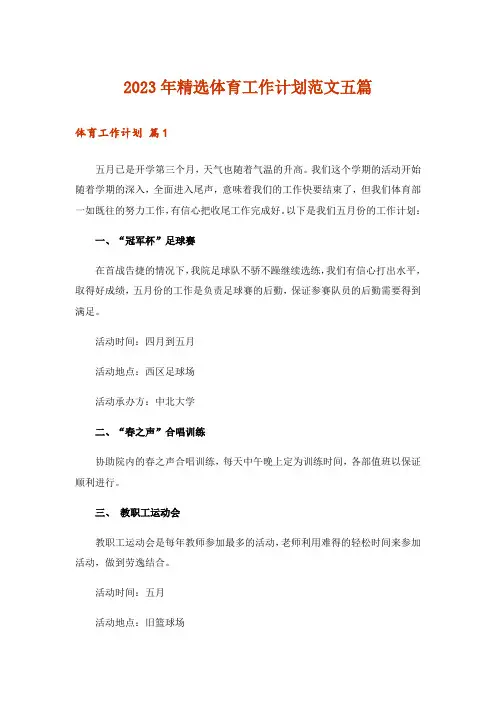 2023年精选体育工作计划范文五篇