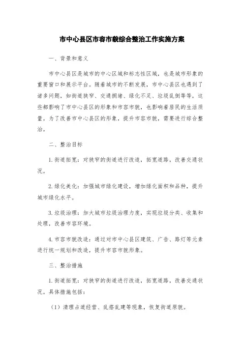 市中心县区市容市貌综合整治工作实施方案