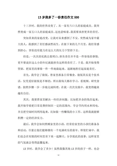 13岁我多了一份责任作文500