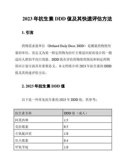2023年抗生素DDD值及其快速评估方法