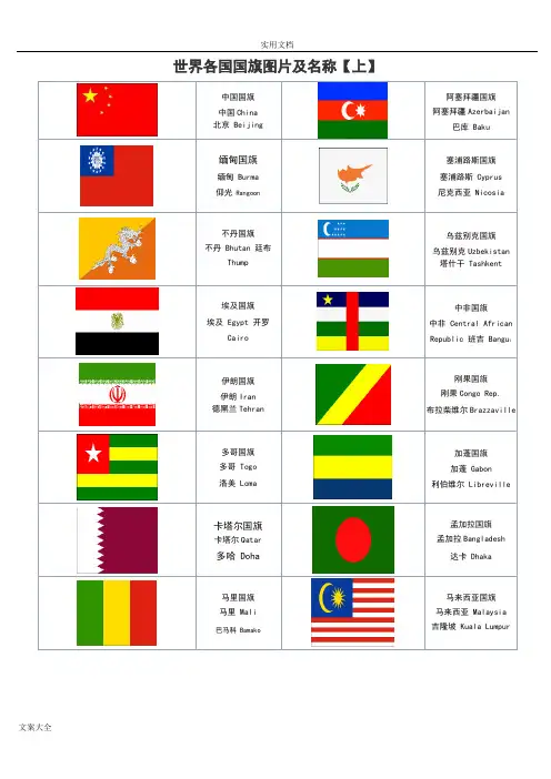 世界各国国旗图片以及国家与首都地中英文对照