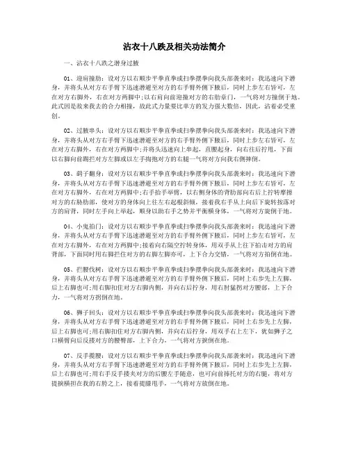 沾衣十八跌及相关功法简介