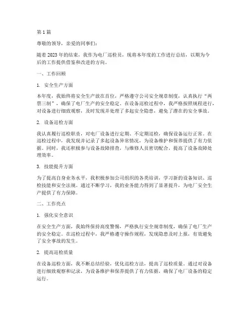 电厂巡检员工作年度总结(3篇)