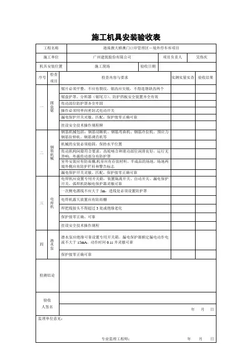 施工机具安装验收表