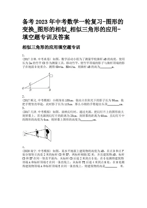 备考2023年中考数学一轮复习-图形的变换_图形的相似_相似三角形的应用-填空题专训及答案