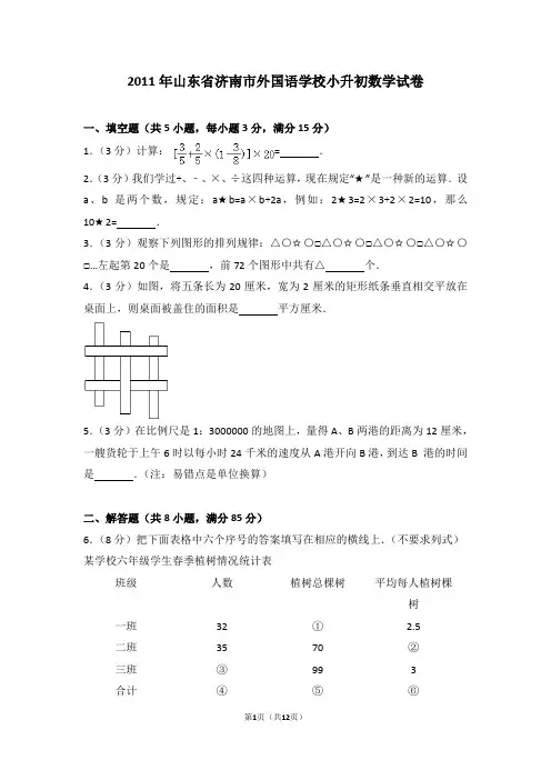(解析版)2011年山东省济南市外国语学校小升初数学试卷