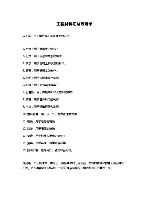 工程材料汇总表清单