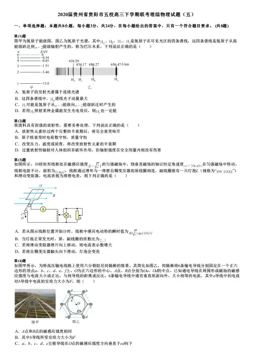 2020届贵州省贵阳市五校高三下学期联考理综物理试题(五)