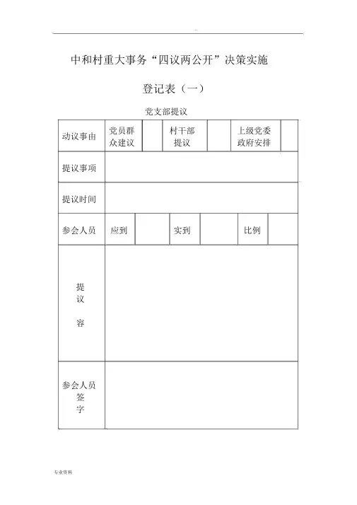 村级重大事务“四议两公开”决策实施登记表