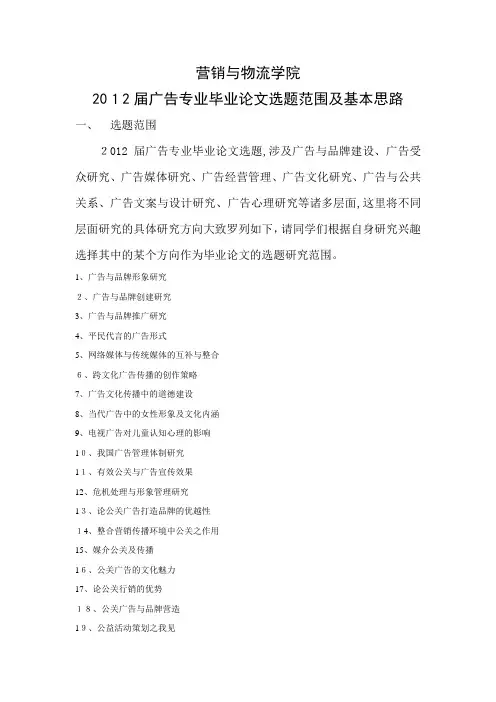 2012届广告学专业毕业论文选题