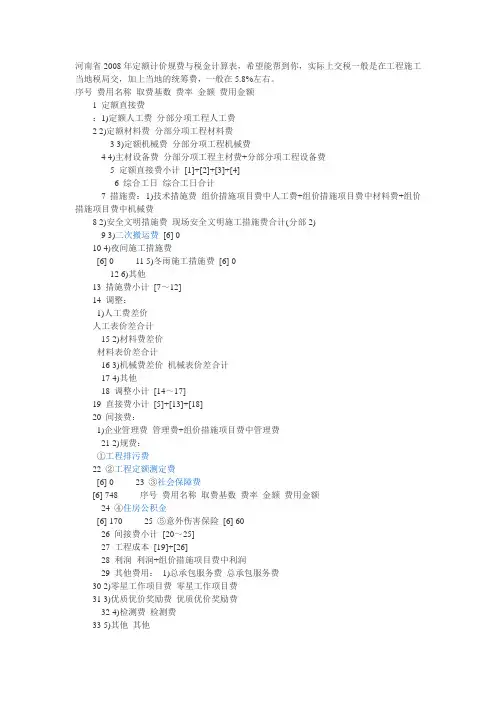 河南省2008年定额计价规费与税金计算表