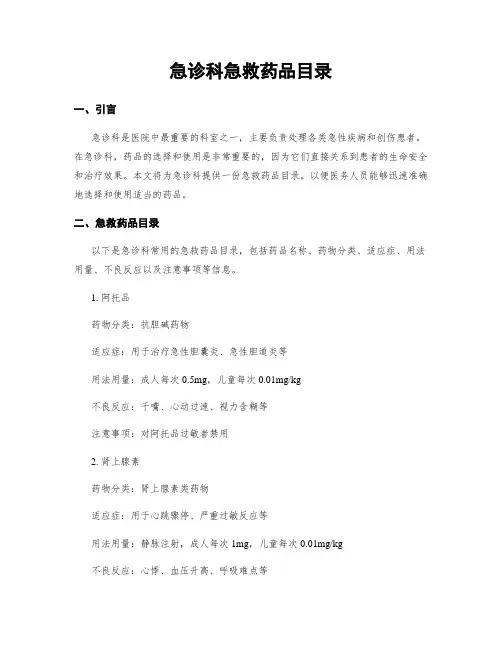 急诊科急救药品目录