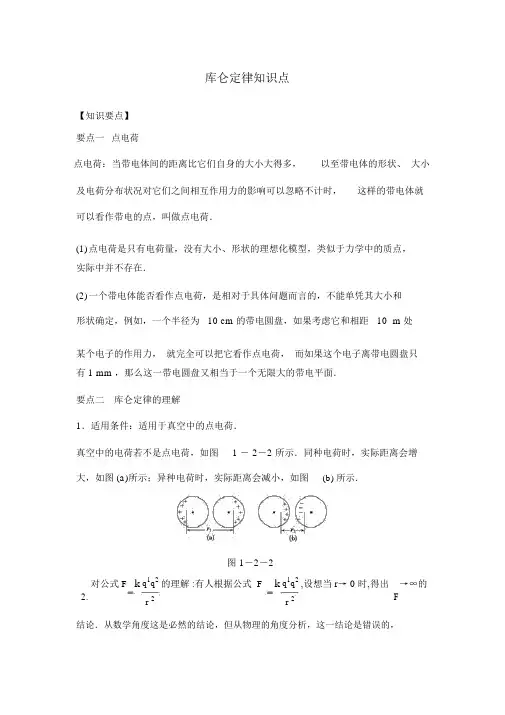 人教版高中物理选修3-1：《库仑定律》知识要点
