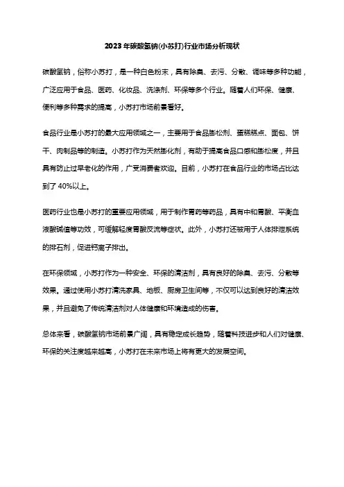 2023年碳酸氢钠(小苏打)行业市场分析现状