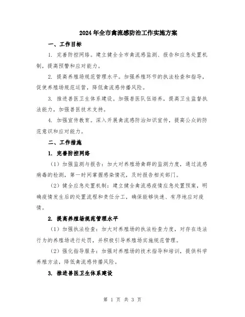 2024年全市禽流感防治工作实施方案