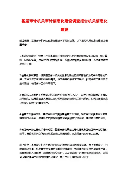 基层审计机关审计信息化建设调查报告机关信息化建设