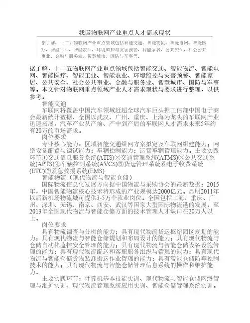 我国物联网产业重点人才需求现状